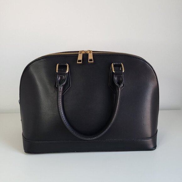 Like New ALDO Black Satchel Bag • Gold Lock • Floral Scarf • Crossbody Strap - Picture 3 of 6